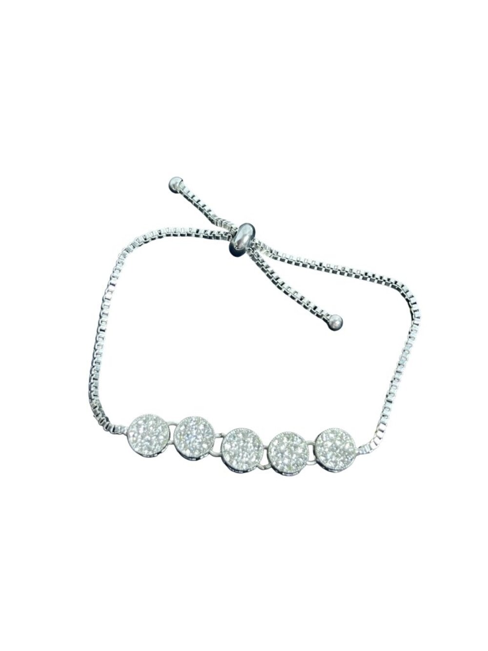 Silver Tone And Clear Rhinestone Bolo Bracelet With Box Chain (6515)